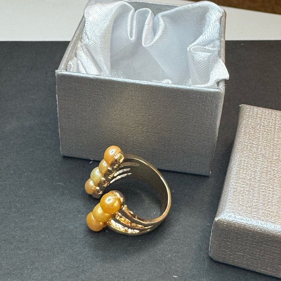 Golden Freshwater Pearl Open Band Ring in Goldtone (Size 6.0) - Picture 1 of 4